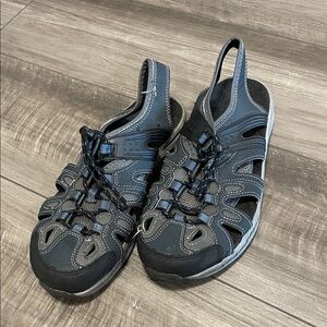 Mens navy blue and gray Ozark Trail closed toe sandals